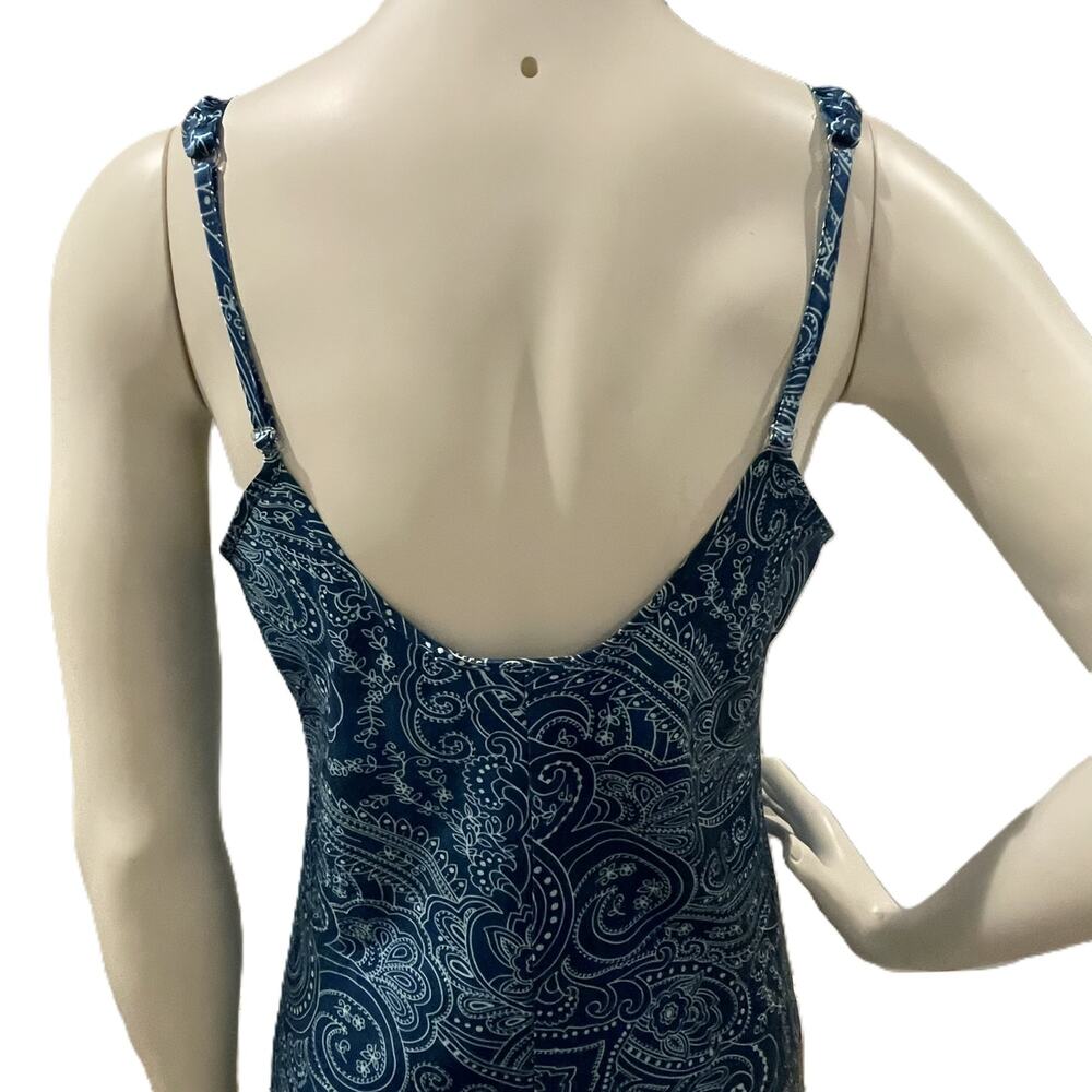 Morgan Taylor Blue Paisley Floral Nightgown Slip Dress M Side Slit Adjustable - Picture 13 of 16